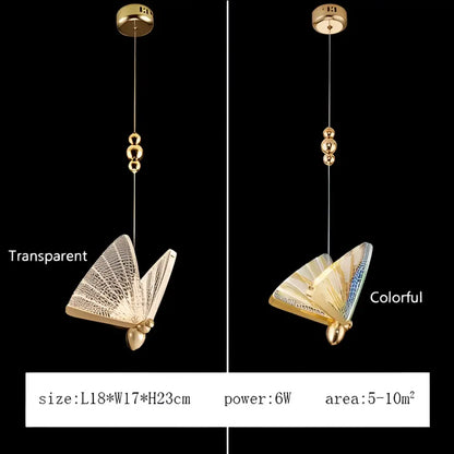 Modern gold butterfly pendant lamps with iridescent wings and sleek metallic finish for luxury bedroom lighting decorbites pendant lights