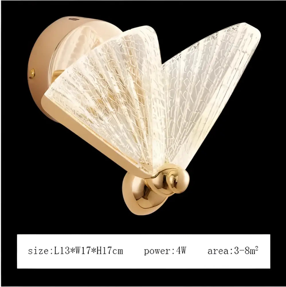 Modern gold butterfly pendant lamp with fan-shaped textured glass shade wall-mounted for luxury bedroom lighting