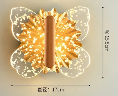 Modern gold butterfly wall lamp with translucent wings and central cylindrical fixture for bedroom decorbites butterfly wall lamp