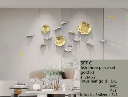 Modern gold and silver metallic carp fish wall pendant with glossy finish for living room decor by decorbites carp fish