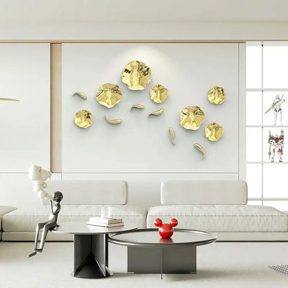 Modern gold carp fish wall pendant with metallic lotus leaf design and glossy finish for living room decorbites carp fish decor