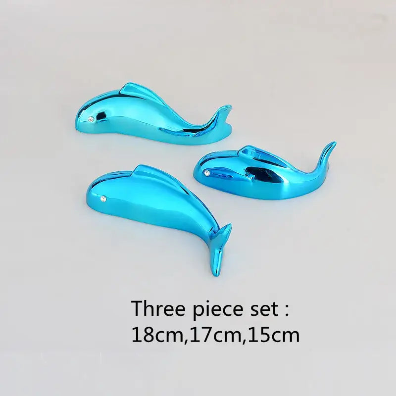 Set of three shiny blue dolphin-shaped decorbites carp fish wall pendant with gemstone eyes for living room decor
