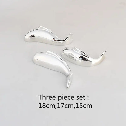 Set of three polished silver dolphin-shaped decorative ornaments sized 18cm 17cm 15cm for decorbites carp fish wall pendant