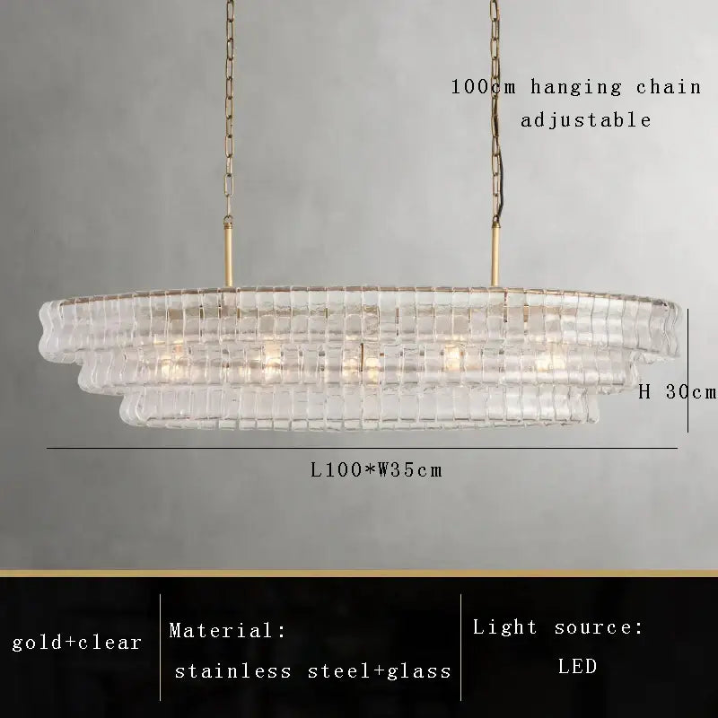Modern gold cascading crystal pendant lights with clear glass mosaic panels and gold-toned stainless steel accents