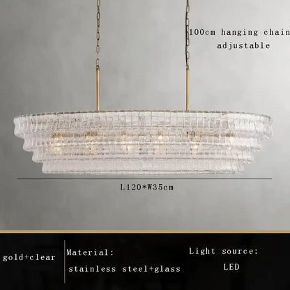 Elegant modern gold cascading crystal pendant lights with clear glass crystal segments and gold-toned stainless steel frame