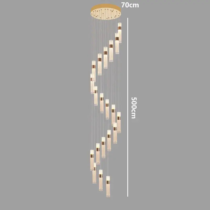 Modern gold cascading pendant light with adjustable height featuring clear glass tubes and bronze accents for dining room
