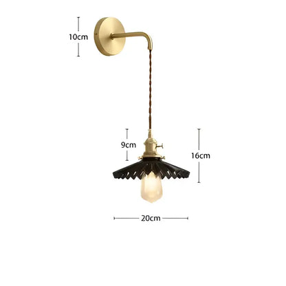 Modern gold ceramic wall lamp with brass finish, ribbed scalloped glass shade, and exposed edison bulb for bedroom decorbites ceramic wall lamp