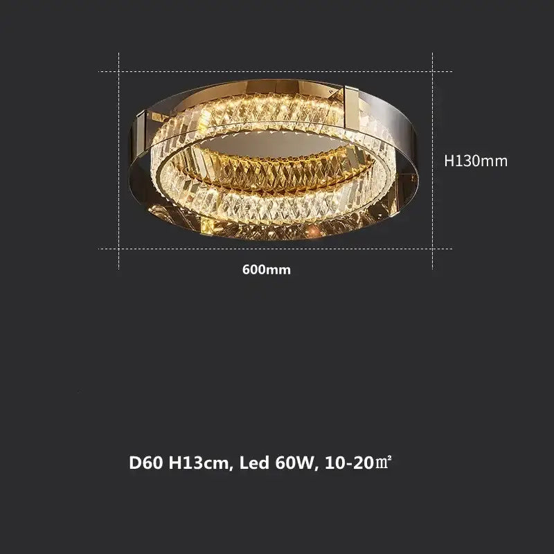 Modern gold ceiling lamp with two concentric crystal led rings for luxury living room decorbites crystal led lighting