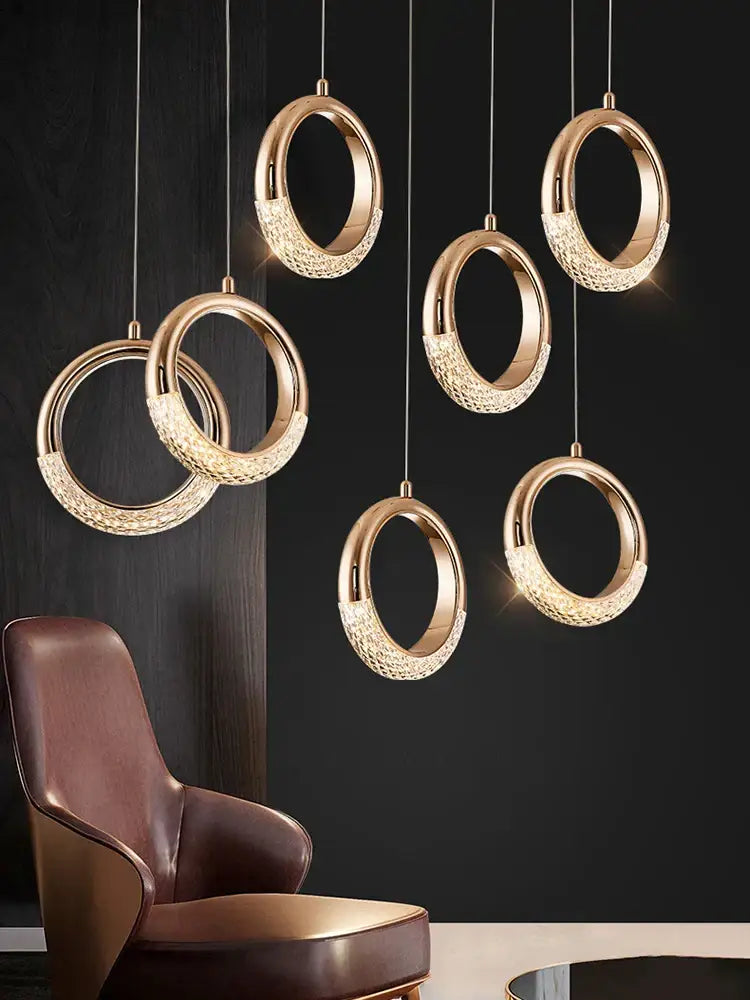 Modern gold circle ring led chandelier with crystal-encrusted pendant lights for living room decorbites circle ring design