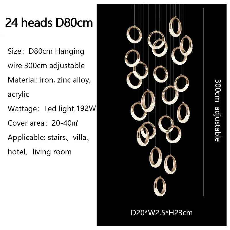 Modern gold circle ring led chandelier with 24 illuminated heads for elegant living room decorbites circle ring lighting