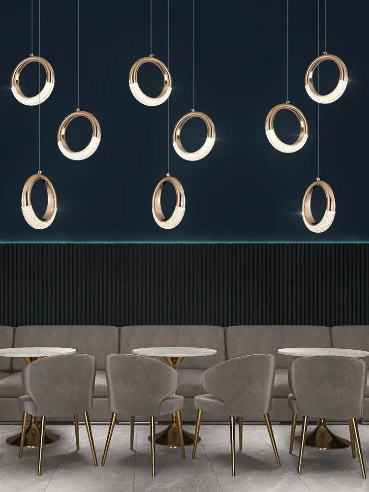 Modern gold circle ring led chandelier with sleek crystal pendant design for elegant living room decorbites circle ring