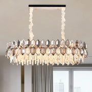 Elegant decorbites™ gold circle suspension pendant light with black mount, faceted crystal prisms, and glass droplets