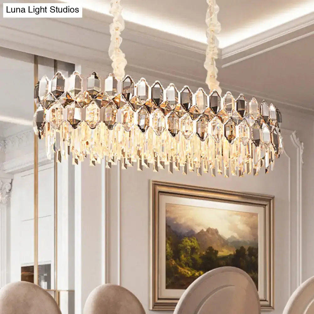 Elegant decorbites modern gold circle suspension pendant light with clear crystal prisms and twisted cream cords