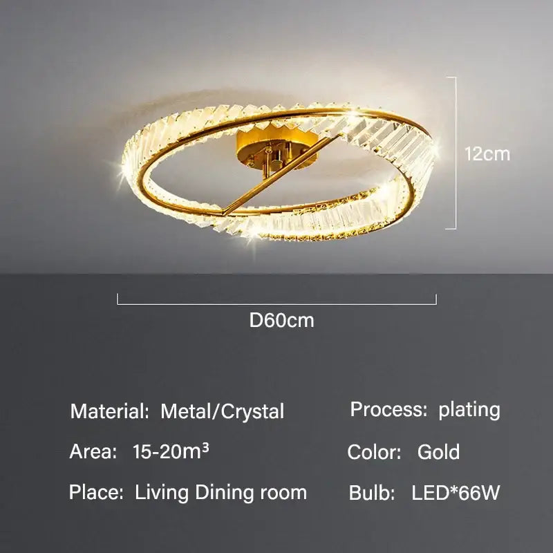 Modern gold plated double ring ceiling light with crystal accents and led bulbs for dining room decorbites crystal led ceiling