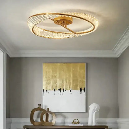 Modern gold circular crystal led ceiling light with double-ring design and faceted crystals for dining room decorbites crystal led