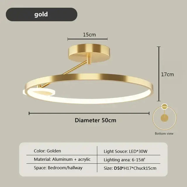 Modern gold circular led ceiling lamp with sleek aluminum and acrylic design for minimalist bedroom decorbites circular led