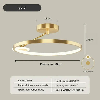 Modern gold circular led ceiling lamp with sleek aluminum and acrylic design for minimalist bedroom decorbites circular led