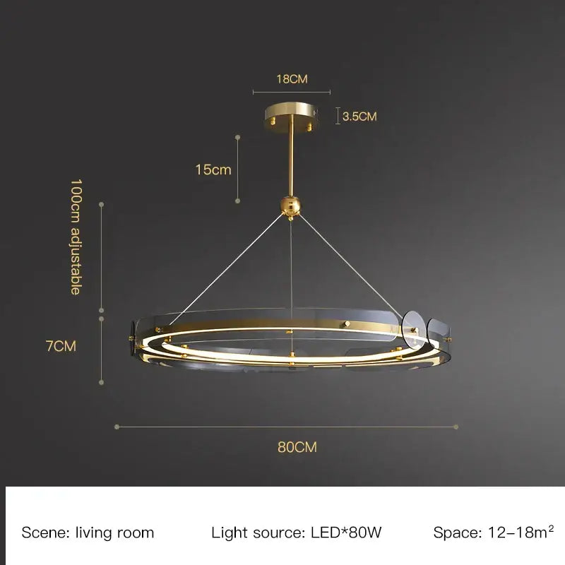 Modern gold circular ring led chandelier with clear glass rings and led lighting for dining room decorbites circular ring