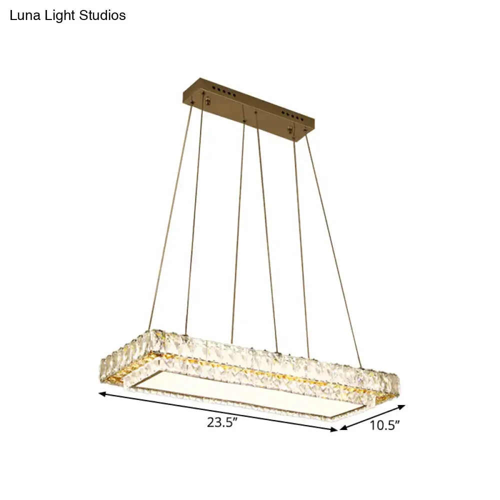 DecorBites modern LED suspension light with gold-toned clear crystal blocks for dining room and kitchen island