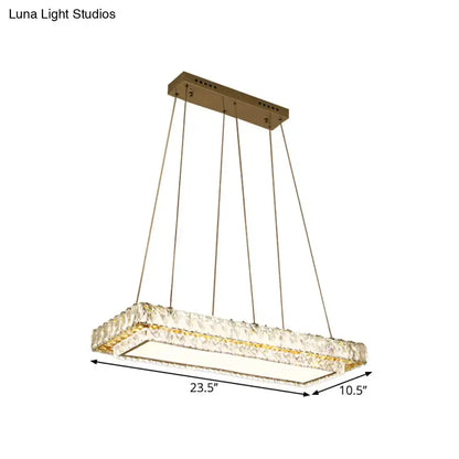 DecorBites modern LED suspension light with gold-toned clear crystal blocks for dining room and kitchen island