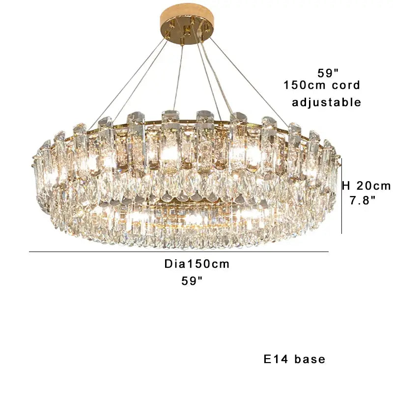 Modern gold clear crystal oval chandelier featuring a two-tiered decorbites clear crystal frame for dining room light