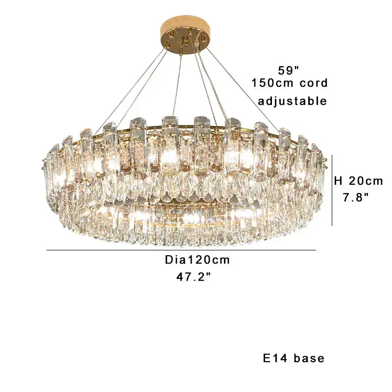 Modern gold clear crystal oval chandelier with two-tiered faceted crystals and gold-toned frame for dining room decorbites clear crystal