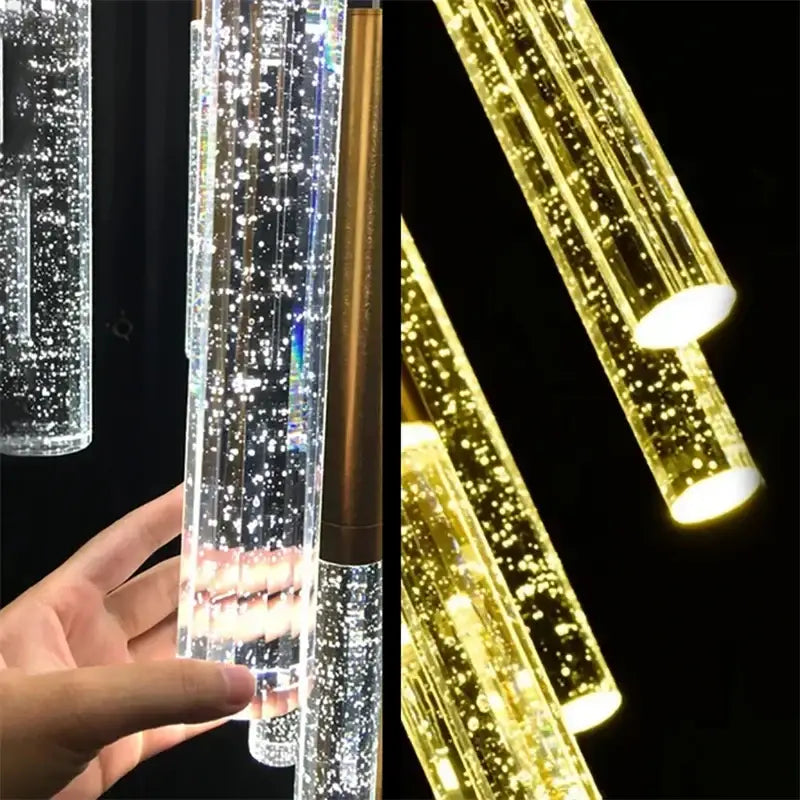 Modern gold and clear decorbites crystal led chandelier with embedded sparkling bubbles for living room lighting