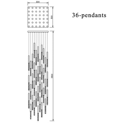 Modern gold and clear decorbites crystal led chandelier with 36 pendants in a square grid for living room lighting