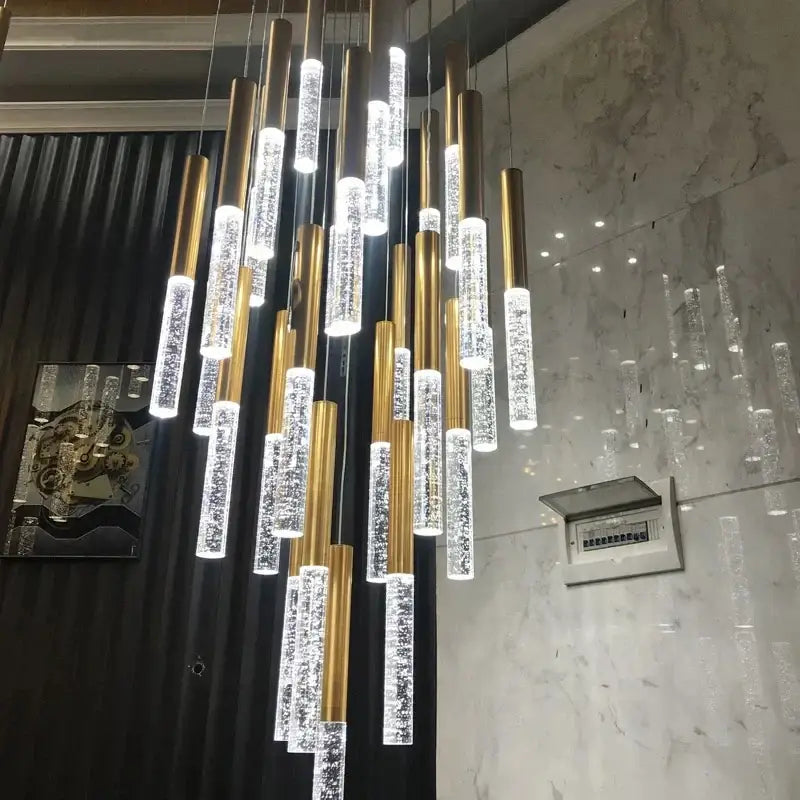 Modern gold and clear decorbites crystal led chandelier with cylindrical glass tubes for elegant living room lighting