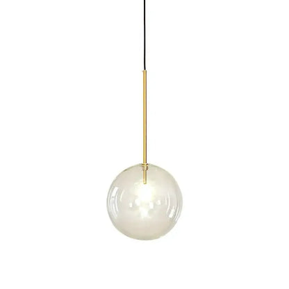 Modern gold clear glass globe pendant light with frosted glass globe and slender gold rod for dining room decorbites pendant light