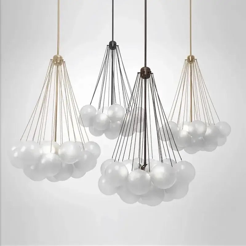 Modern gold cloud glass ball led chandelier with frosted glass spheres and brass black metal frame for dining room decorbites glass ball
