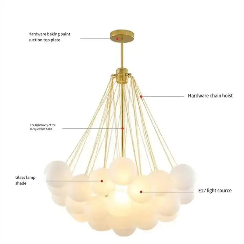 Modern gold cloud glass ball led chandelier with frosted glass shades in a cluster for dining room decorbites glass ball