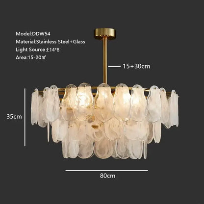 Brass-finished modern gold cloudy glass chandelier with cascading translucent teardrop shades for living room lighting decorbites cloudy glass