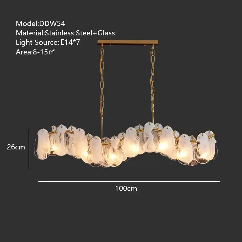 Modern gold cloudy glass chandeliers with seven illuminated pendant shades and stainless steel chains for living room decorbites cloudy glass lighting