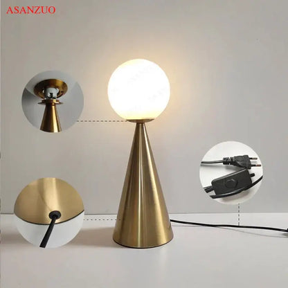 Modern gold cone glass table lamp with brass base and frosted globe top ideal for bedroom decorbites cone glass lighting