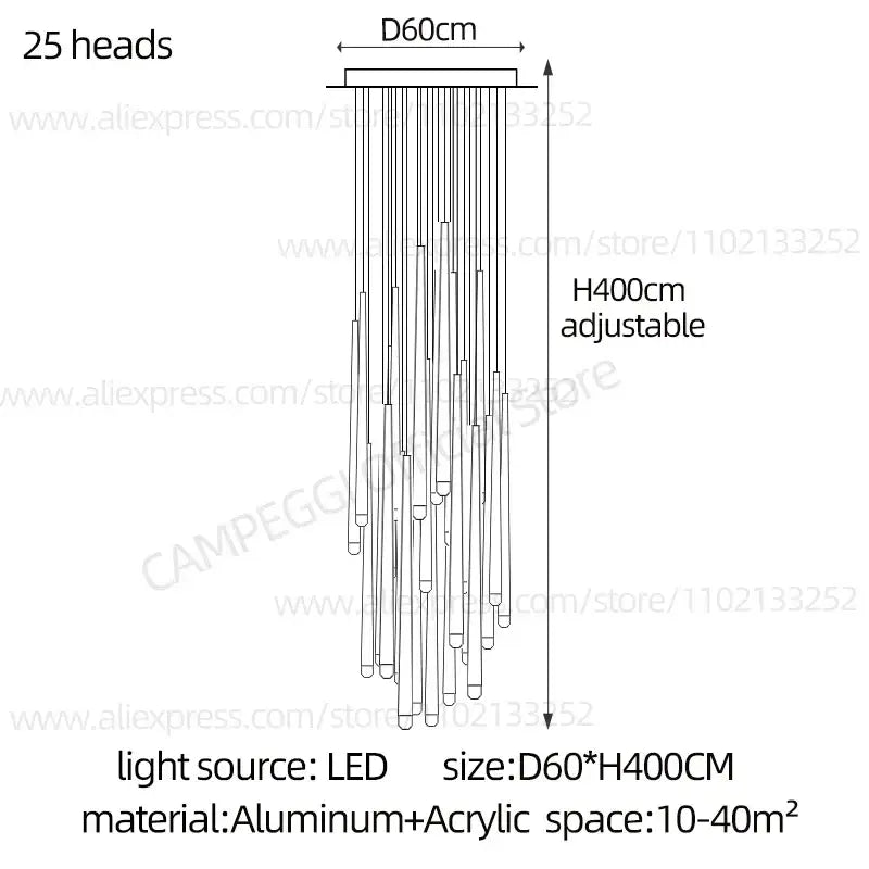 Modern gold conical led nordic chandelier with 25 glass heads on aluminum frame for dining room decorbites conical led