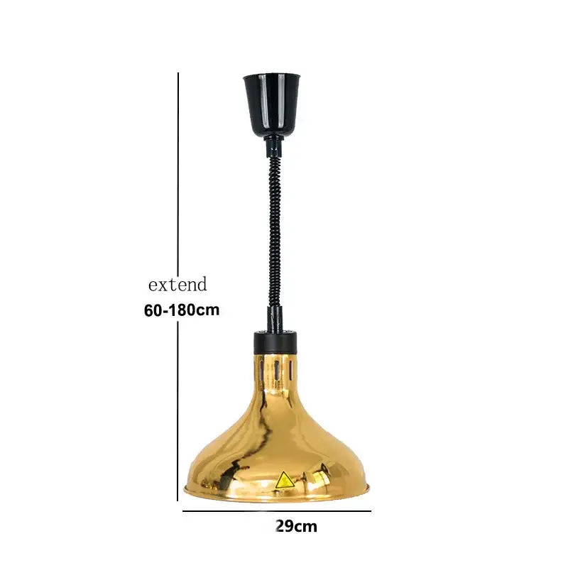 Modern gold and copper bell 250w electric heat lamp pendant light with black flexible gooseneck and adjustable height