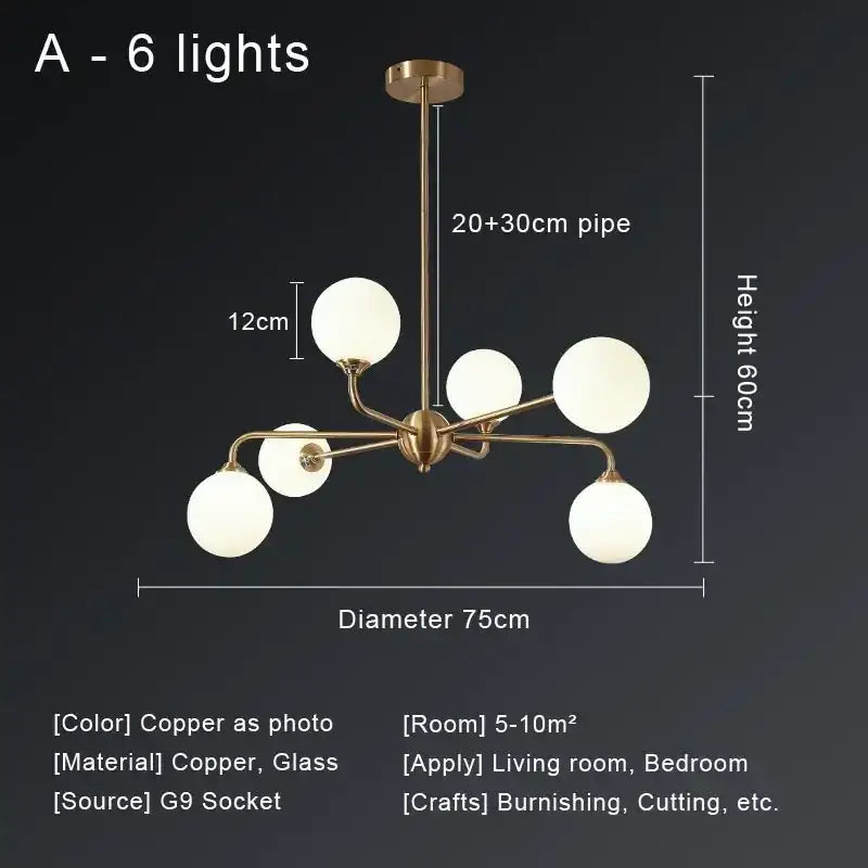 Modern gold copper ceiling chandelier with six white glass globes decorbites copper ceiling lighting for living room