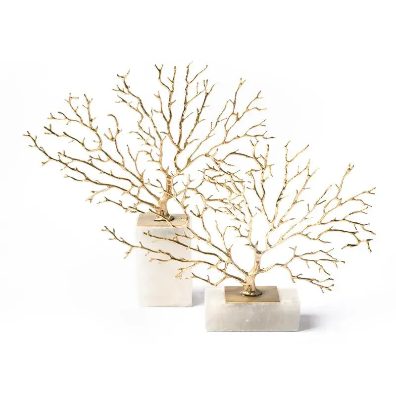 Modern gold coral tree sculpture decorbites coral tree on white marble bases for elegant living room decor