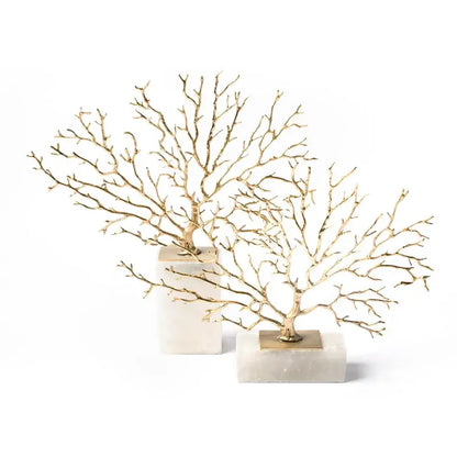 Modern gold coral tree sculpture decorbites coral tree on white marble bases for elegant living room decor