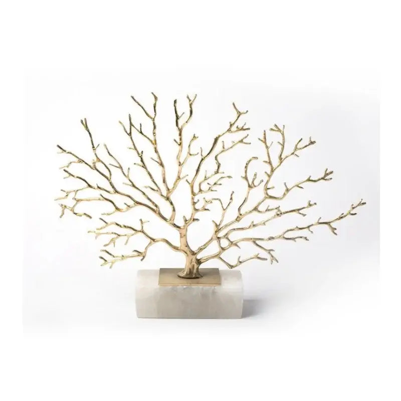 Modern gold decorbites coral tree sculpture in gold tone mounted on white marble base for living room decor