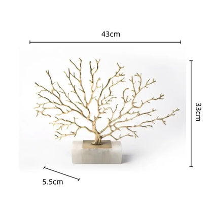 Modern gold coral tree sculpture with gold-toned metal branches and polished marble base decorbites coral tree decor