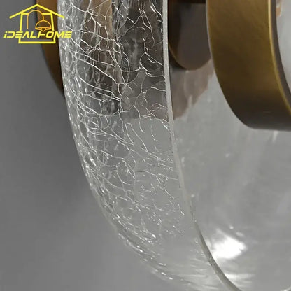 Modern gold cracked glass wall lamp with amber cracked glass shade and brass mounting hardware for bedroom decorbites cracked glass