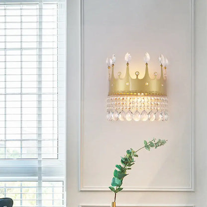 Modern gold crown wall lamp with crystal droplets designed for 220v-240v and 110v-120v led incandescent fluorescent lighting