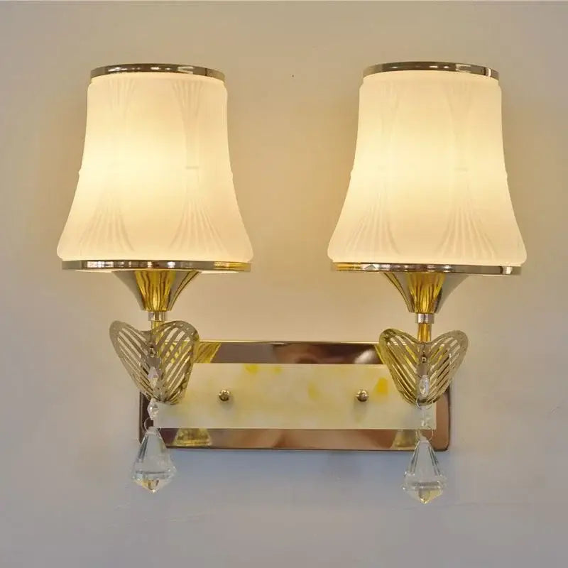 Modern gold wall sconce with fabric shades and crystal heart accents ideal for decorbites crystal bedside wall lighting