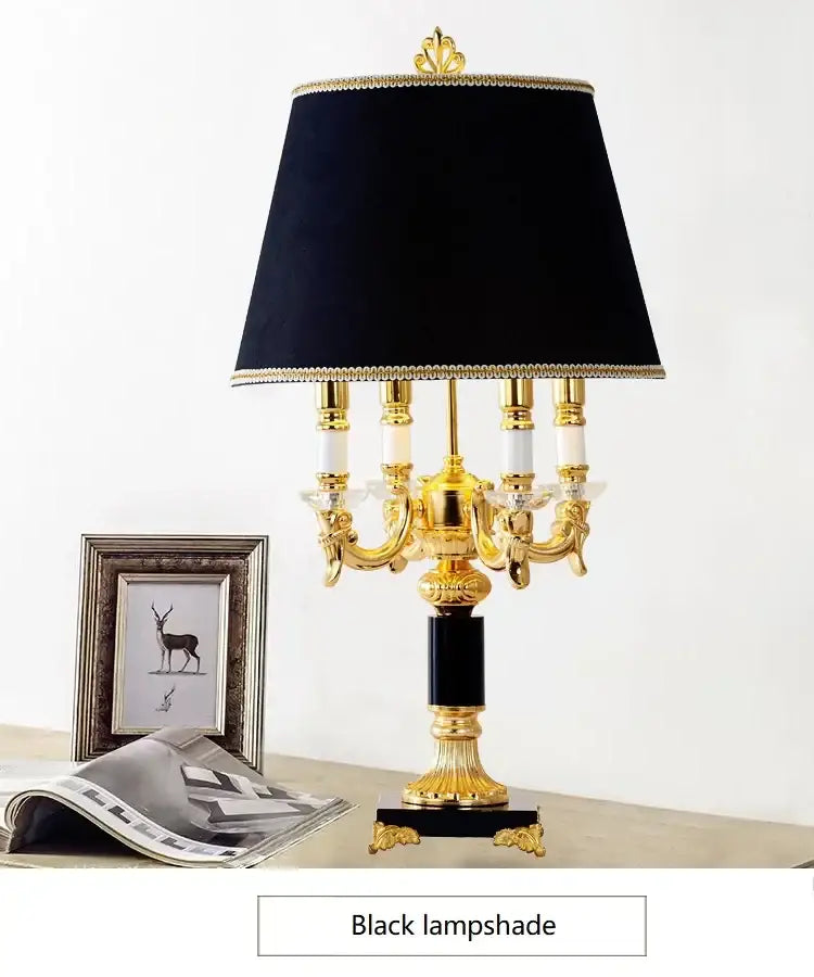Elegant black velvet lampshade with gold trim on ornate golden base in modern decorbites crystal black table lamp