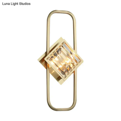 Modern gold crystal blocks wall lamp with rectangular frame and central diamond-shaped cluster for 110v-120v use