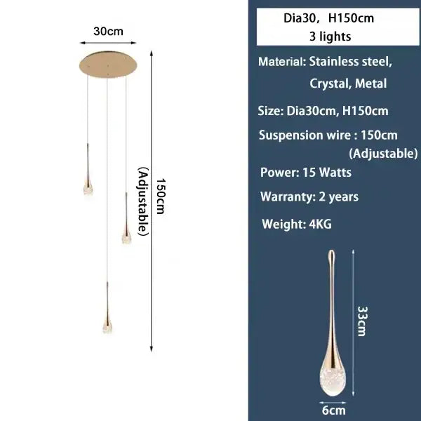 Modern gold crystal bubble chandelier pendant light with stainless steel mount and three crystal bubble fixtures by decorbites