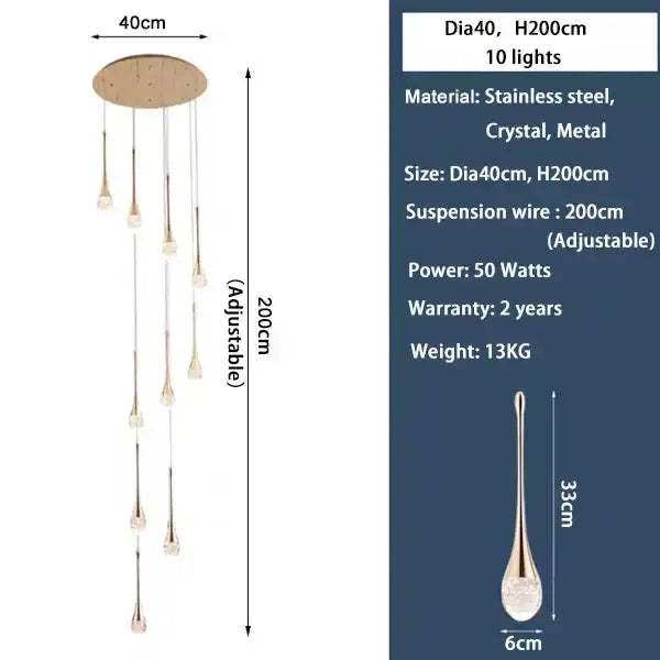 Modern gold crystal bubble chandelier with circular stainless steel top and ten teardrop lights by decorbites crystal bubble
