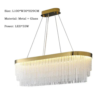 Modern gold crystal ceiling chandelier pendant light with oval frame and cascading clear glass crystal strands for dining room decorbites crystal ceiling